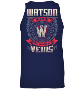 Watson Blood Runs Through Veins Black Quote Name T-Shirt Unisex Tank Top