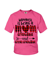 Load image into Gallery viewer, Happiness Is Being A Mom Grandma And Great Grandma Youth Tee
