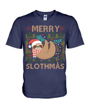 Load image into Gallery viewer, Merry Slothmas Christmas Gift For Kids Family Gift T-Shirt Guys V-Neck