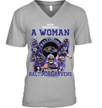 Load image into Gallery viewer, Woman Loves American Football And Baltimore Ravens Gift For Fans Guys V-Neck