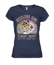 Load image into Gallery viewer, Steelers Girl Classy Sassy T-Shirt Ladies V-Neck