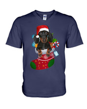 Load image into Gallery viewer, Dachshund In A Sock Christmas Cute Gift For Dachshunds Lovers Guys V-Neck