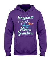 Load image into Gallery viewer, Happiness Is Being A Mom &amp; Grandma Black T-Shirt Hoodie