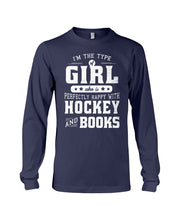 Load image into Gallery viewer, Girl Who Loves Hockey And Books Quote Name T-Shirt Unisex Long Sleeve