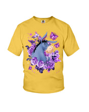 Load image into Gallery viewer, Donkey Loves Purple Flowers Custom T-Shirt Youth Tee