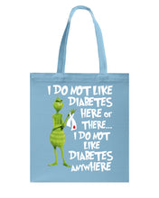 Load image into Gallery viewer, Grinch Funny Quote Don't Like Diabetes Christmas Tee Basketweave Tote Bag