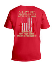Load image into Gallery viewer, Lived By A Code Back Side T-Shirt Guys V-Neck