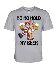 Santa Claus Funny Hold My Bear Christmas Gift For Friends Guys V-Neck