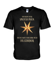 Load image into Gallery viewer, Christmas Star Swedish Julstarnor Black T-Shirt Guys V-Neck