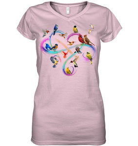 Bird Colorful Infinity Sign Ladies V-Neck