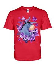Load image into Gallery viewer, Donkey Loves Purple Flowers Custom T-Shirt Guys V-Neck