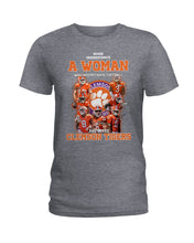 Load image into Gallery viewer, A Woman Loves Clemson Tigers Gift For Fans T-Shirt Ladies Tee