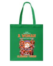 Load image into Gallery viewer, A Woman Loves Clemson Tigers Gift For Fans T-Shirt Basketweave Tote Bag