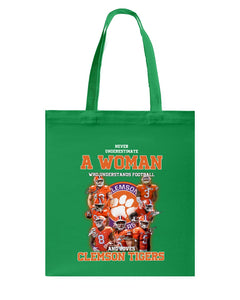 A Woman Loves Clemson Tigers Gift For Fans T-Shirt Basketweave Tote Bag