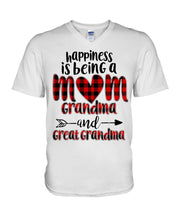 Load image into Gallery viewer, Happiness Is Being A Mom Grandma And Great Grandma Guys V-Neck