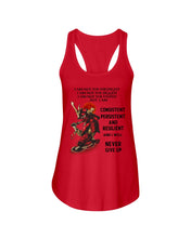 Load image into Gallery viewer, Samurai Consistent Persistent Resilient Quote T-Shirt Ladies Flowy Tank