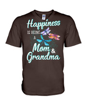 Load image into Gallery viewer, Happiness Is Being A Mom &amp; Grandma Black T-Shirt Guys V-Neck