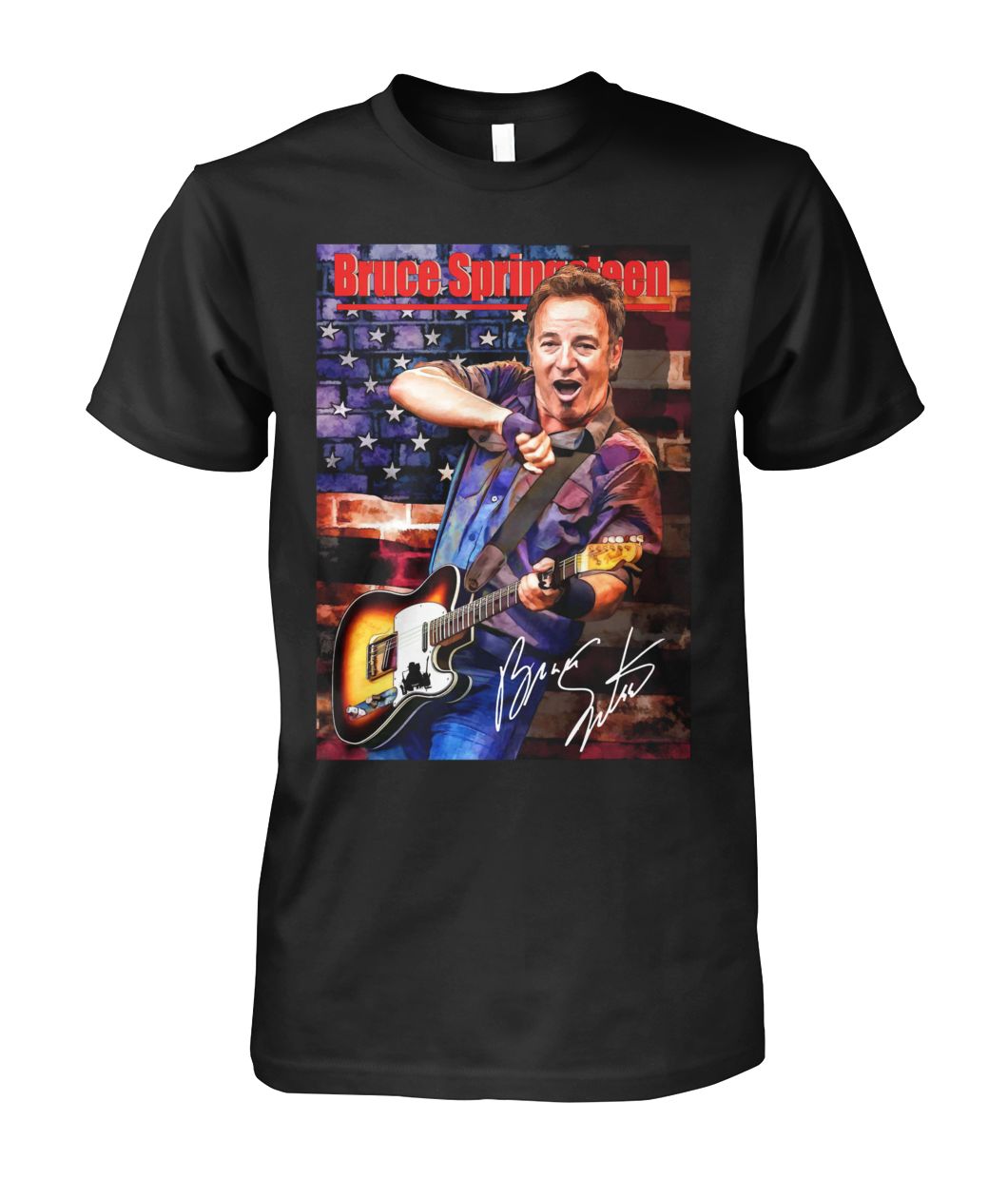 Bruce Springteen Gift For Guitar Fans Black T-Shirt Guys Tee