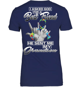 Autism Grandson Family Custom T-Shirt Ladies V-Neck