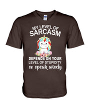 Load image into Gallery viewer, Unicorn Sarcasm Speak Wisely Funny Quote Guys V-Neck