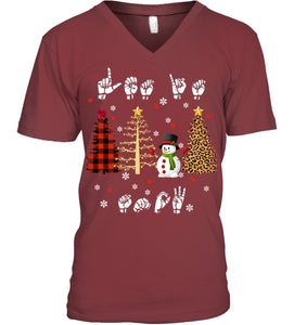 Let It Snow Christmas Snowman Asl Gift Tee Guys V-Neck