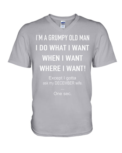 Grumpy Old Man December Wife Black Quote T-Shirt Guys V-Neck