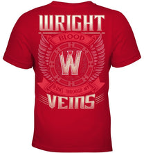 Load image into Gallery viewer, Wright Blood Runs Through Veins Black Quote Name T-Shirt Youth Tee