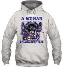 Load image into Gallery viewer, Woman Loves American Football And Baltimore Ravens Gift For Fans Hoodie
