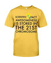 Load image into Gallery viewer, Scientist Fact Awesomeness Is Stored In The 21St Chromosome Guys Tee