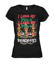 Load image into Gallery viewer, I Love My Pre-K Reindeers Christmas Tshirt Teacher Gifts Ladies V-Neck