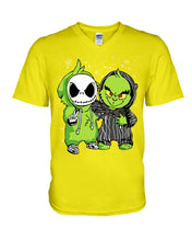 Load image into Gallery viewer, Cute Little Jack Skellington Grinch Best Friend Christmas Gift Shirt Guys V-Neck