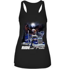 Load image into Gallery viewer, Ride With Pride Wolf Truck Black T-Shirt Ladies Flowy Tank