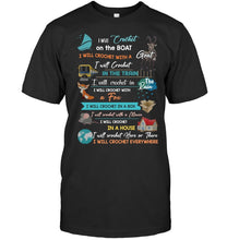 Load image into Gallery viewer, Crocheting Everywhere Black Quote T-Shirt Guys Tee