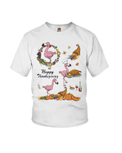 Load image into Gallery viewer, Flamingo Happy Thanksgiving Youth Tee