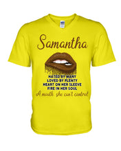 Load image into Gallery viewer, Samantha A Mouth She Can't Control Lipsquote Name T-Shirt Guys V-Neck