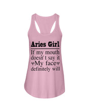 Load image into Gallery viewer, Zodiac- Aries Girl If My Mouth Doesn't Say It Ladies Flowy Tank