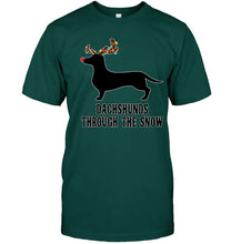 Load image into Gallery viewer, Dachshund Reindeer Through The Snow Christmas Gift Shirt Guys Tee