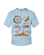 Load image into Gallery viewer, Flamingo Happy Thanksgiving Youth Tee