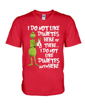 Load image into Gallery viewer, Grinch Funny Quote Don't Like Diabetes Christmas Tee Guys V-Neck