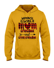 Load image into Gallery viewer, Happiness Is Being A Mom Grandma And Great Grandma Hoodie