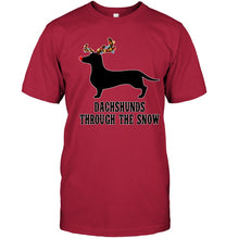 Load image into Gallery viewer, Dachshund Reindeer Through The Snow Christmas Gift Shirt Guys Tee