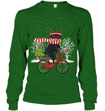 Load image into Gallery viewer, Winter Cat Riding Bicycle Christmas Gift T-Shirt Unisex Long Sleeve