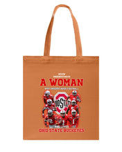 Load image into Gallery viewer, Woman Loves Ohio States Buckeyes American Football Ncaa 2019 T-Shirt Basketweave Tote Bag