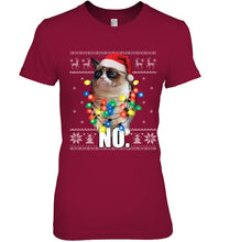 Load image into Gallery viewer, Grumpy Cat Ugly Sweater Christmas Lights Shirt Ladies Tee