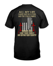 Load image into Gallery viewer, Lived By A Code Back Side T-Shirt Guys Tee