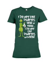 Load image into Gallery viewer, Grinch Funny Quote Don't Like Diabetes Christmas Tee Ladies Tee