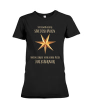 Load image into Gallery viewer, Christmas Star Swedish Julstarnor Black T-Shirt Ladies Tee