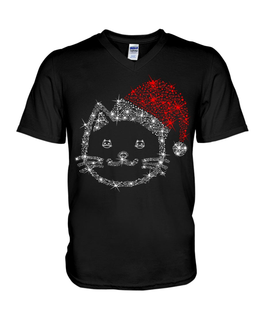 Cute Cat Face Christmas Gift For Cat Lovers T-Shirt Guys V-Neck