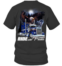 Load image into Gallery viewer, Ride With Pride Wolf Truck Black T-Shirt Guys Tee