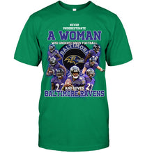 Load image into Gallery viewer, Woman Loves American Football And Baltimore Ravens Gift For Fans Guys Tee